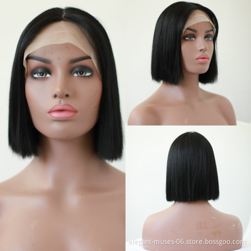 Wholesale fast shipping heat resistant short bob straight natural black synthetic hair lace front wigs for women
